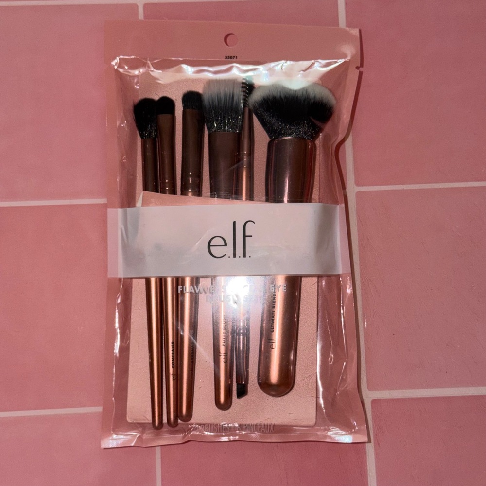 elf Flawless Face & Eye 6 Piece Makeup Brush Set Rose Gold New